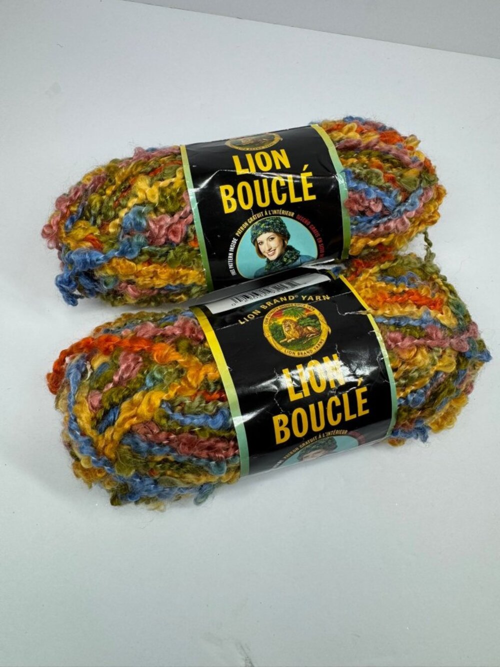 Lion Brand Boucle Yarn In Taffy Colorway 2 Skeins Super Bulky Weight 57 Yards Ea